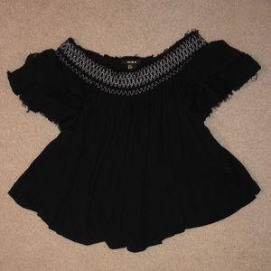 Distressed Sleeve Off The Shoulder Forever 21 Top